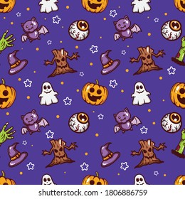 Happy halloween seamless pattern on blue background