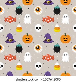 happy halloween seamless pattern gray background  vector illustration 