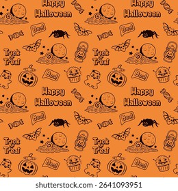 Happy Halloween seamless pattern, orange background