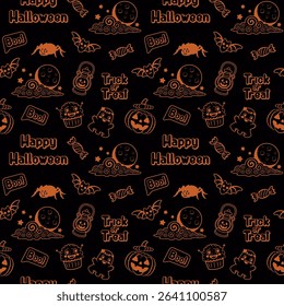 Happy Halloween seamless pattern  orange dark background