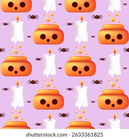 Happy Halloween seamless pattern. Potion, candle, spider. Holiday vector illustration