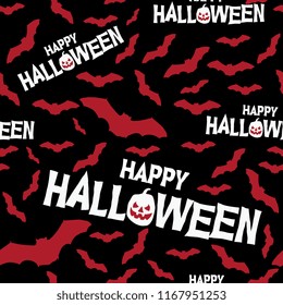 Happy halloween seamless pattern with pumpkin and bat. Vector illustration for fashion textile, wrapping, and print.