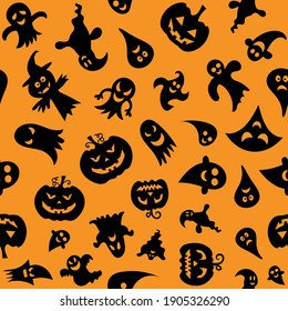 Happy Halloween. Seamless pattern with pumpkins and haunted. Vector illustration	