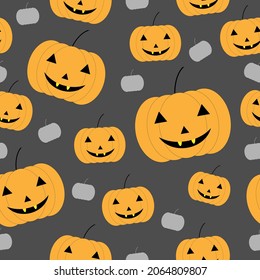 Feliz Halloween. Patrón sin foco con calabazas. Ilustración vectorial. Patrón de halloween creativo y divertido para textiles y tela