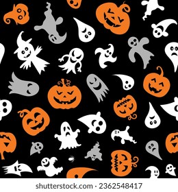 Happy Halloween. Seamless pattern with pumpkins and haunted. Vector illustration	