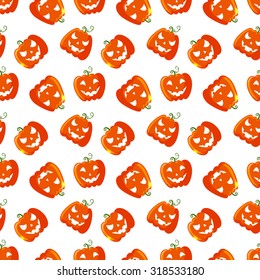 Happy Halloween! Seamless pattern with pumpkins on white background. Vector illustration. 