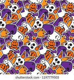 Happy Halloween Seamless Pattern. Scary and horror background. 31th October ornament for kid and youth stuff. Vector