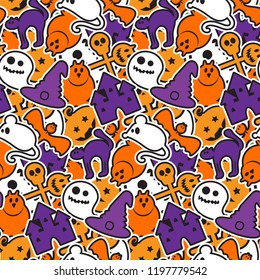 Happy Halloween Seamless Pattern. Scary and horror background. 31th October ornament for kid and youth stuff. Vector