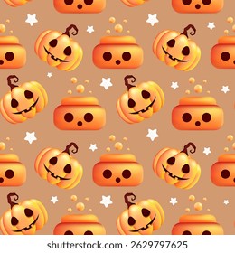 Happy Halloween seamless pattern. Scary pumpkin with potion. Holiday vector illustration