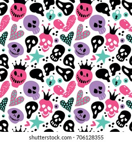 Happy Halloween. Seamless pattern with skulls and monsters.