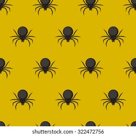 Happy Halloween seamless pattern with spiders on yellow background.