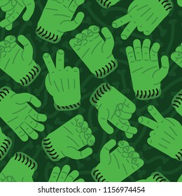 Happy halloween seamless pattern with zombie hands. Right and left hand of monster Frankenstein.