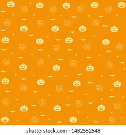 Happy Halloween seamless pattern.Pumpkins, bats ,webs and spiders on a orange background.Vector illustration.Wrapping paper,textile template.Flat design.