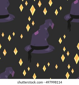 Happy Halloween seamless vector pattern with hand drawn spooky objects.