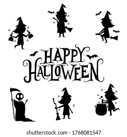 Happy Halloween season abstract background, witches collection - vector illustration