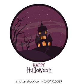 Happy halloween season card with haunted house cartoons ,vector illustration graphic design.