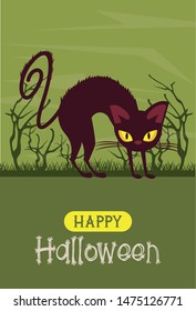 Happy halloween season card poster with funny cartoons in scary night background ,vector illustration graphic design.