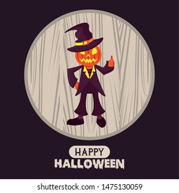 Happy halloween season card with pumpkin man cartoons ,vector illustration graphic design.