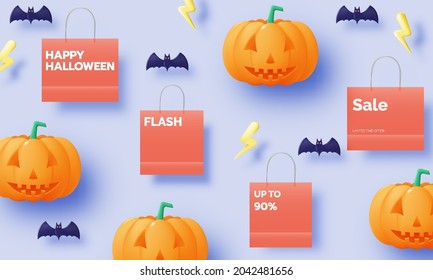 Happy halloween seasonal sale banner colorful background vector illustration
