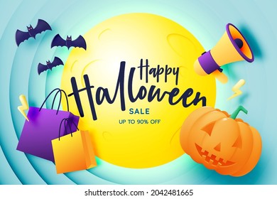 Happy halloween seasonal sale banner colorful background vector illustration