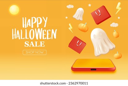 Happy halloween seasonal sale banner colorful background vector illustration