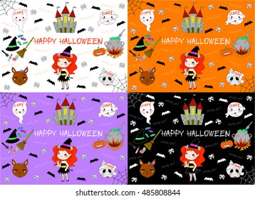 Happy Halloween set A. Vector Illustration.cute witch.