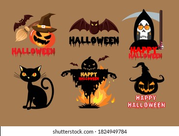 happy halloween set or banner, vector, eps 10