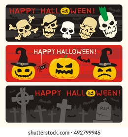 Happy Halloween! Set of banners in cartoon style.