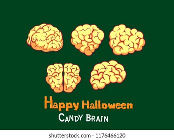 Happy Halloween. Set Candy brain faces icon. Gift and decorative element on holiday. Vector cartoon Illustration