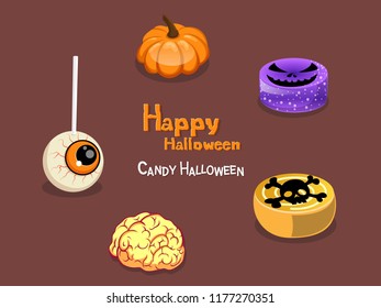 Happy Halloween. Set Candy halloween icon. Gift and decorative element on holiday. Vector cartoon Illustration.