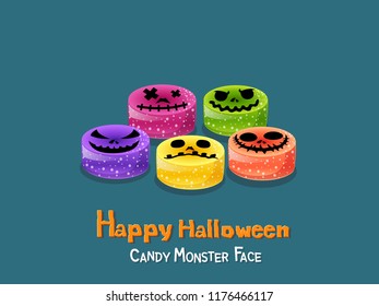 Happy Halloween. Set Candy monster faces icon. Gift and decorative element on holiday. Vector cartoon Illustration