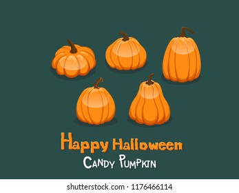 Happy Halloween. Set Candy pumpkins icon. Gift and decorative element on holiday. Vector cartoon Illustration