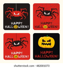 Happy Halloween. Set cards for holiday with spider and pumpkin.
