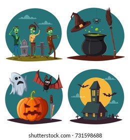 Happy halloween set. Cartoon vector illustration.