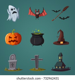 Happy halloween set. Cartoon vector illustration.