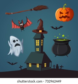 Happy halloween set. Cartoon vector illustration.