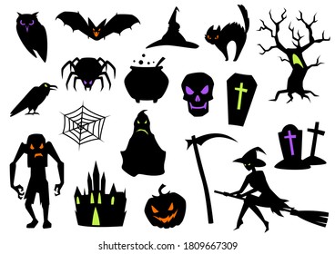 Happy Halloween set of celebration items. Illustration for holiday and party.