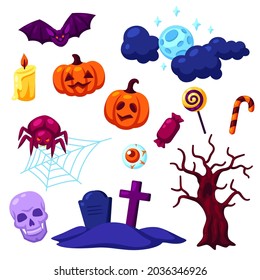 Happy Halloween set of celebration items. Illustration for party.