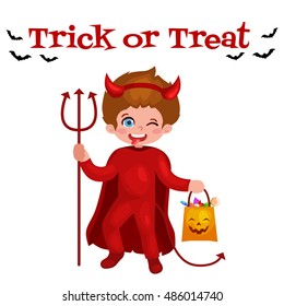 Happy Halloween. Set of cute cartoon children in colorful halloween costumes devil 