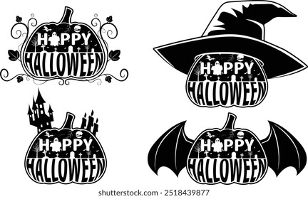 Happy Halloween - set of design elements. Vector illustration ready for vinyl cutting.