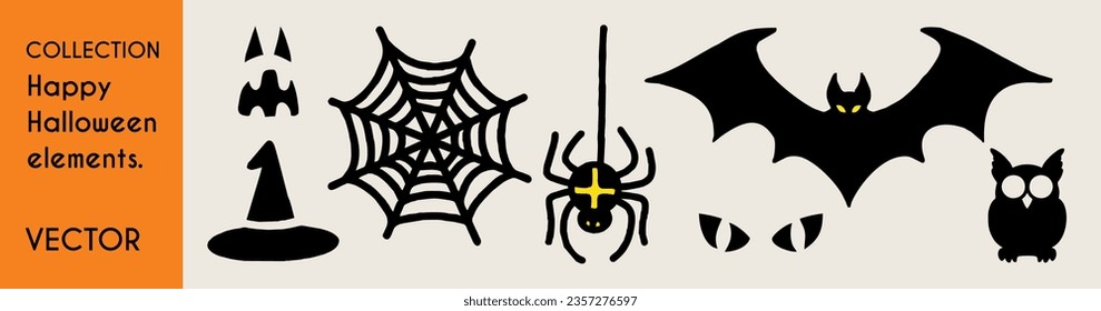 Happy halloween set of elements in doodle style. hand drawn illustration.