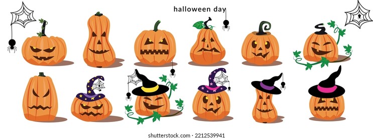 Happy Halloween. Set with fun pumpkins.