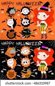 Happy Halloween set G. Vector Illustration.cute witch.
