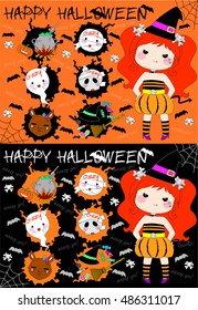Happy Halloween set H. Vector Illustration.cute witch.
