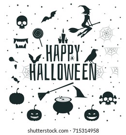 Happy Halloween. Set of halloween icons. Vector illustration
