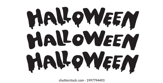 Happy Halloween, set of inscriptions, vector illustration, black handwritten text, hand-drawn black lettering, isolated on a white background.