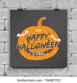 Happy Halloween set. Invitation to a party of Halloween. Chalk on a black background. Typographic labels, stickers, logos and badges. Flat vector illustration