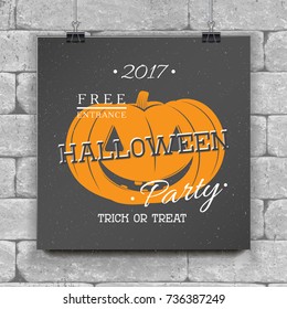 Happy Halloween set. Invitation to a party of Halloween. Chalk on a black background. Typographic labels, stickers, logos and badges. Flat vector illustration