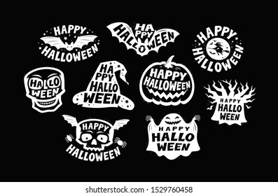 Happy Halloween set of labels or emblems. Holiday vector illustration