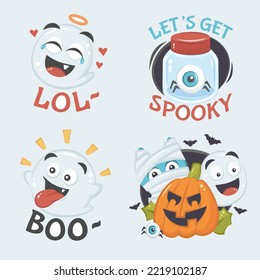 happy halloween set with  pumpkin, ghosts and spider. Vector, eps 10